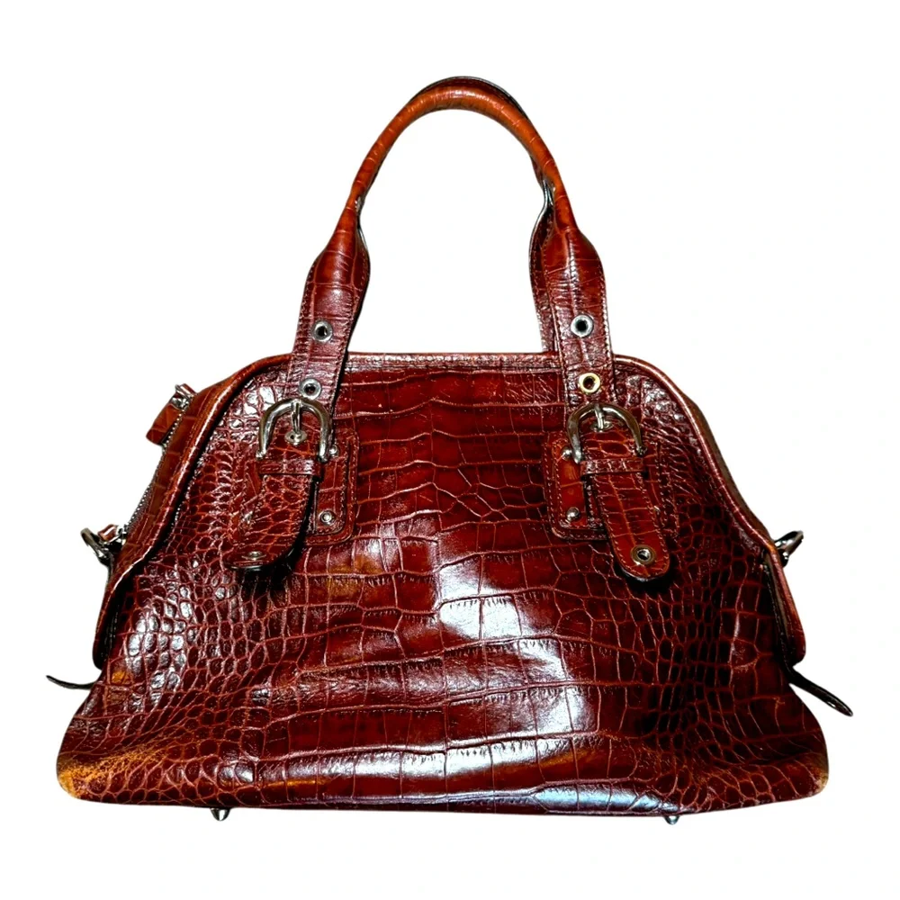 NORDSTROM Elegant Brown Crocodile-Embossed Leather Handbag